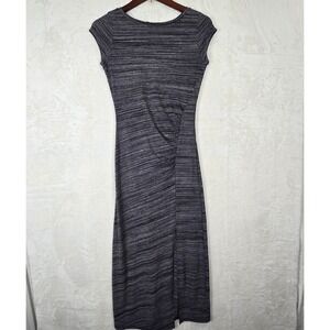 Betsey Johnson Grey Space Dye Ruched Cap Sleeve Maxi Dress Side Slit Small NWT